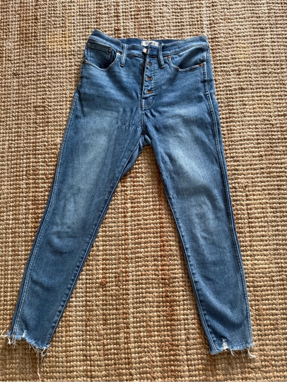 Madewell High Rise Skinny Button Fly Raw Hem Jeans Women’s 29 Medium Wash